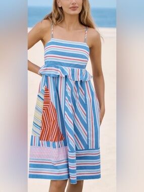 Anthropologie Blue Striped Sundress with Multi-Color Panel